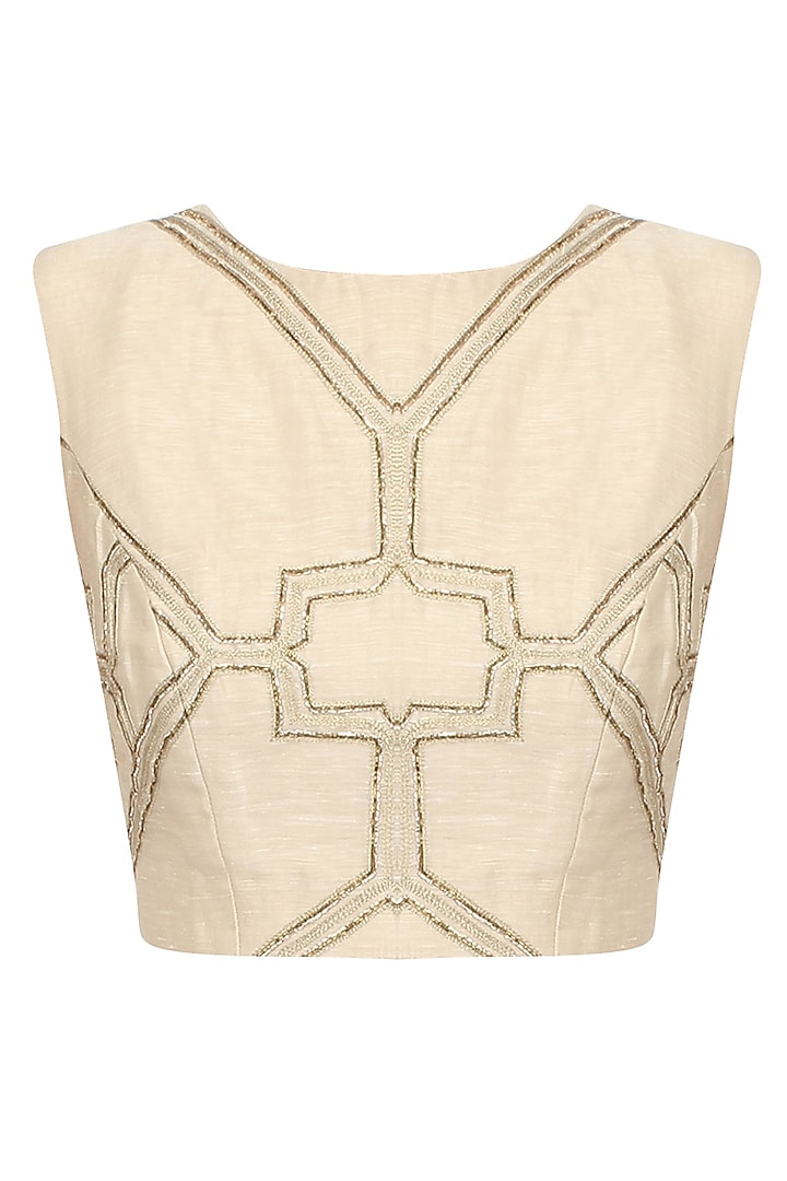 Beige embroidery front crop top available only at Pernia's Pop Up Shop.