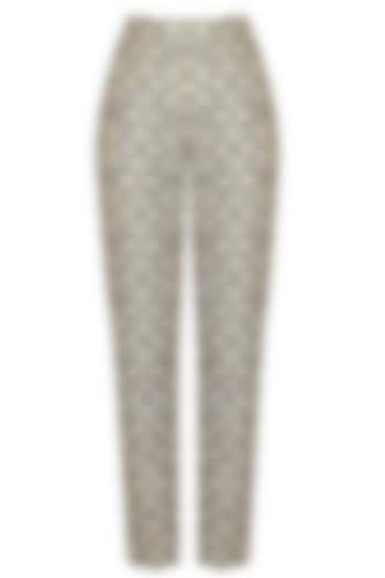 Teal printed hand embroidered pants available only at Pernia's Pop Up Shop.