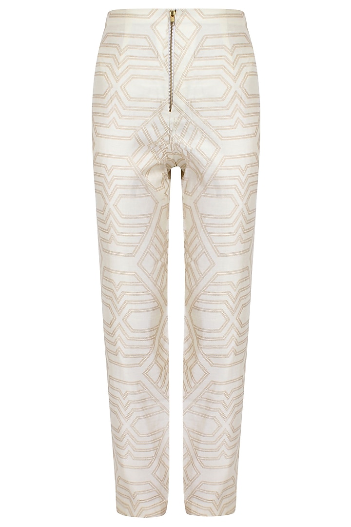 Beige embroidered side cut outs kurta with beige printed pants available only at Pernia's Pop Up Shop.