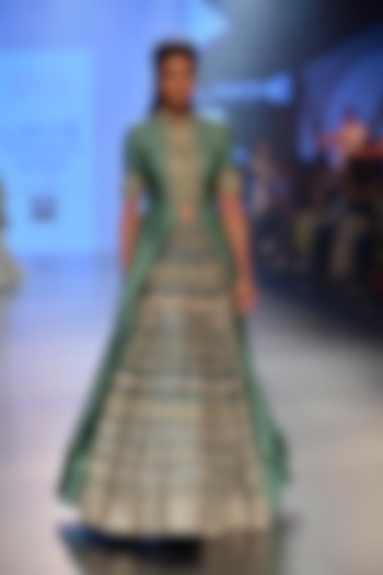 Olive green embroidered asymmetrical jacket available only at Pernia's Pop Up Shop.