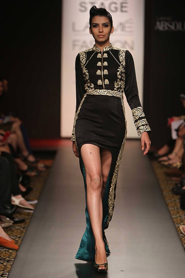 Black pitta work high low dress available only at Pernia's Pop-Up Shop.