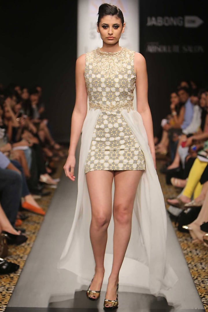 Black and white quilted med print dress with pleated overlay available only at Pernia's Pop-Up Shop.