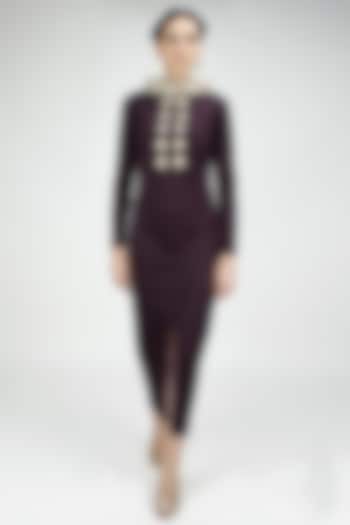 Wine pitta and zardosi embroidered dress available only at Pernia's Pop-Up Shop.