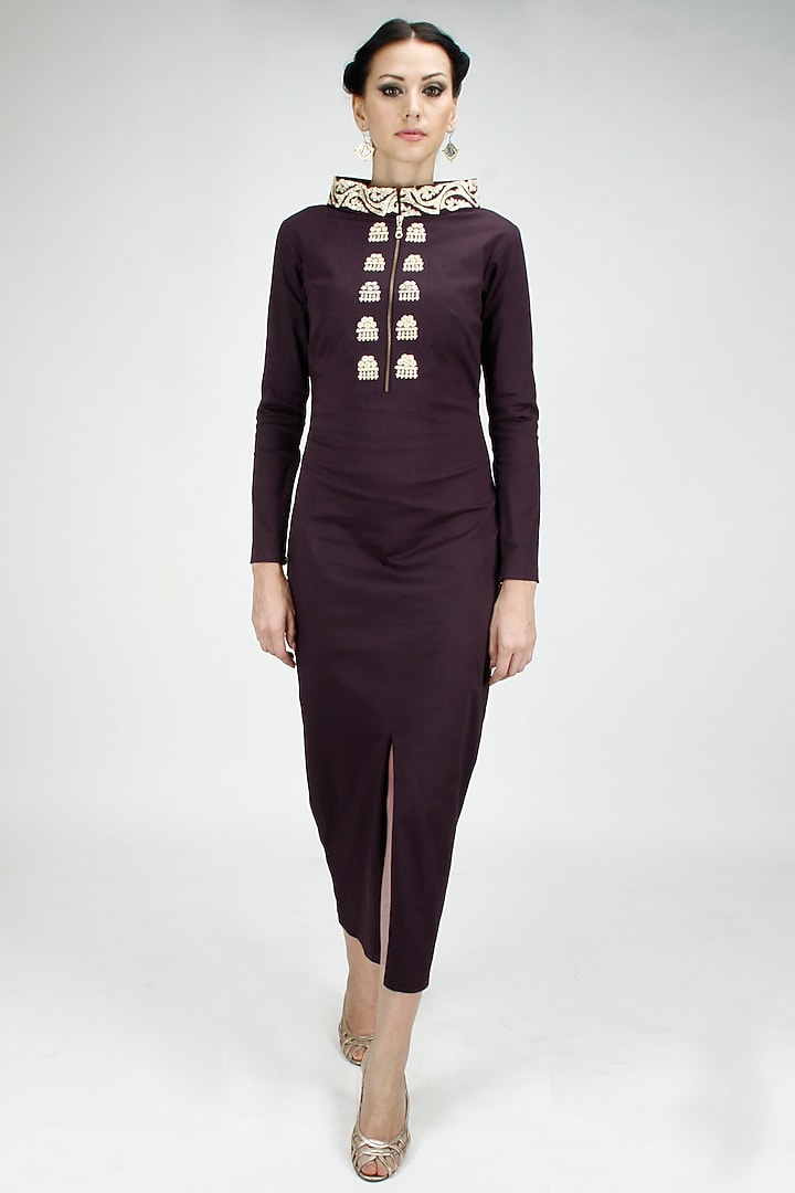 Wine pitta and zardosi embroidered dress available only at Pernia's Pop-Up Shop.