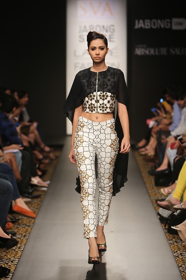 Black and white embroidered high waist pants available only at Pernia's Pop-Up Shop.