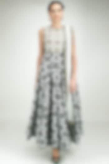Black and white print on print pitta embroidered anarkali available only at Pernia's Pop-Up Shop.