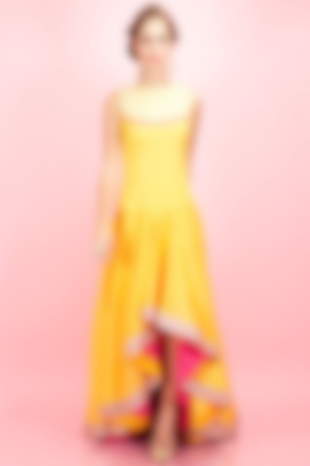 Yellow high low embroidered dress by SVA BY SONAM & PARAS MODI