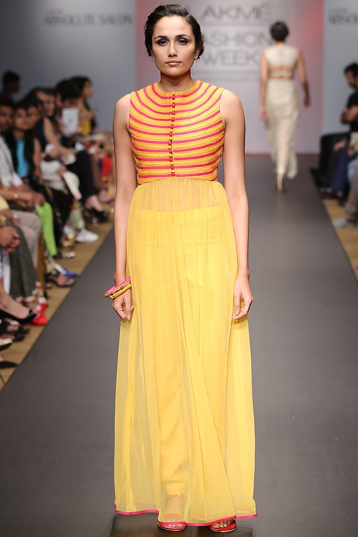 Multi colour patchwork tunic with yellow pants by SVA BY SONAM & PARAS MODI