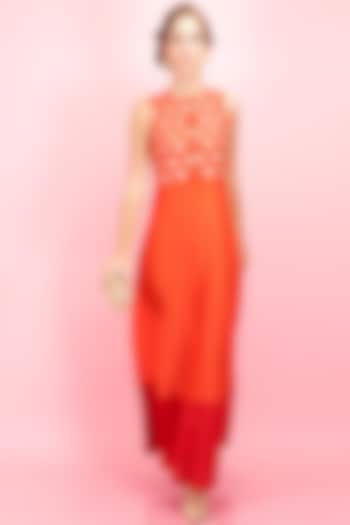 Orange floor length tunic with red border available only at Pernia's Pop-Up Shop.