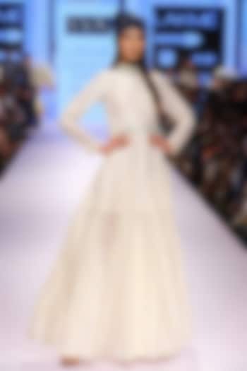 White dye cutwork floor length anarkali available only at Pernia's Pop-Up Shop.