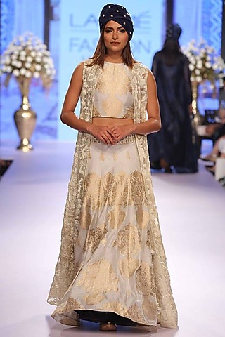 White embroidered sheer jacket lehenga set by SVA BY SONAM & PARAS MODI