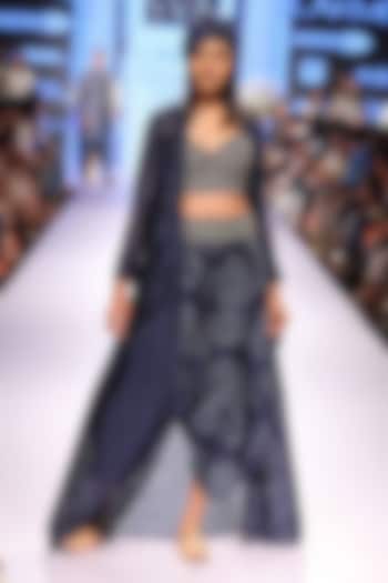 Midnight blue dye cut jacket with printed lounge pants available only at Pernia's Pop-Up Shop.