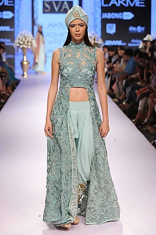 Mint resham work jaal anarkali with mint patiala by SVA BY SONAM & PARAS MODI