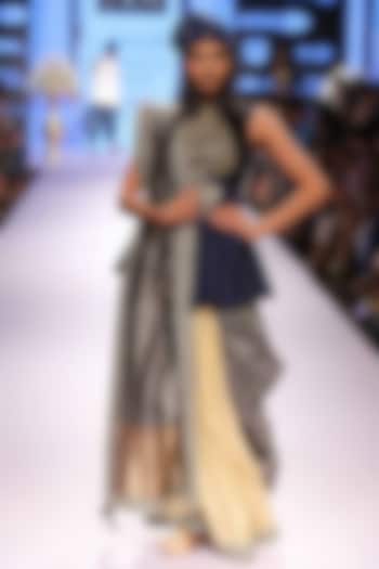 Mid-night blue flower pot embellished peplum top available only at Pernia's Pop-Up Shop.