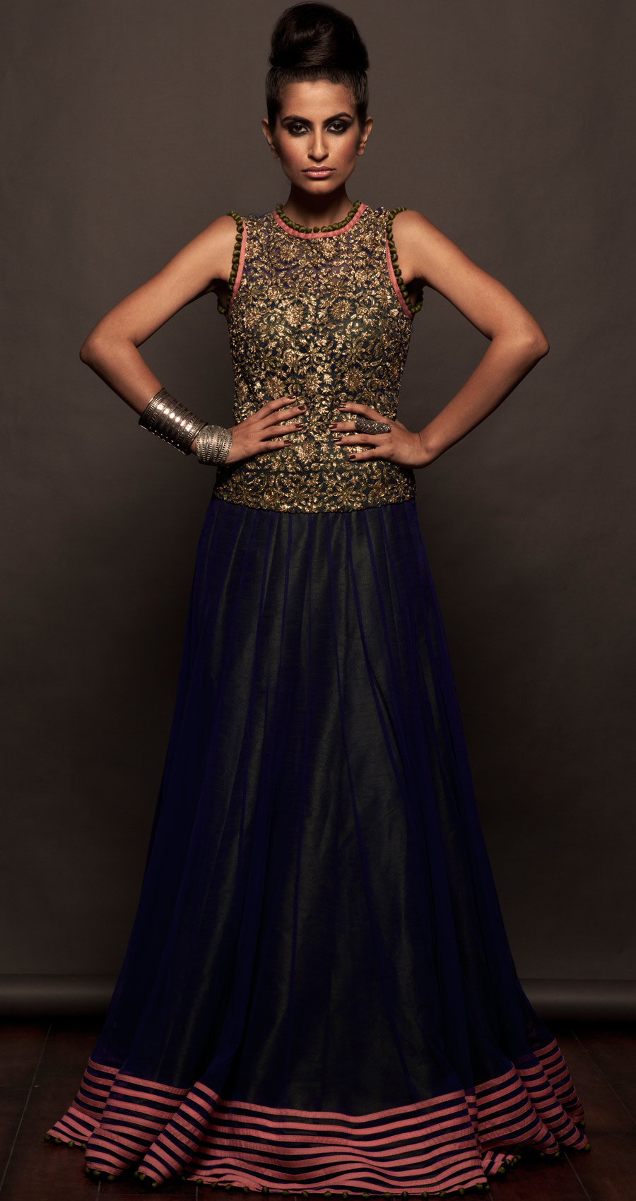Blue and olive green double layered gown available only at Pernias pop-up shop.