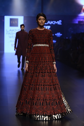 Black and Maroon Grill Design Side Slit Anarkali by SVA BY SONAM & PARAS MODI