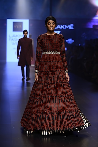 Black Handwoven Brocade Flared Lehenga Skirt by SVA BY SONAM & PARAS MODI