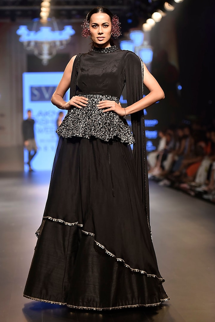 Black Sequins Embellished Lehenga Set by SVA BY SONAM & PARAS MODI