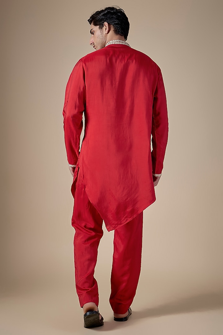 Orange Silk Kurta Set by Sva By Sonam & Paras Modi Men at Pernia's Pop Up Shop