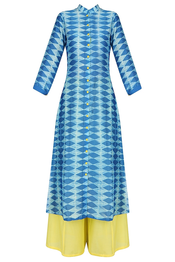 Indigo blue shibori effect kilim print kurta with palazzo pants available only at Pernia's Pop Up Shop.