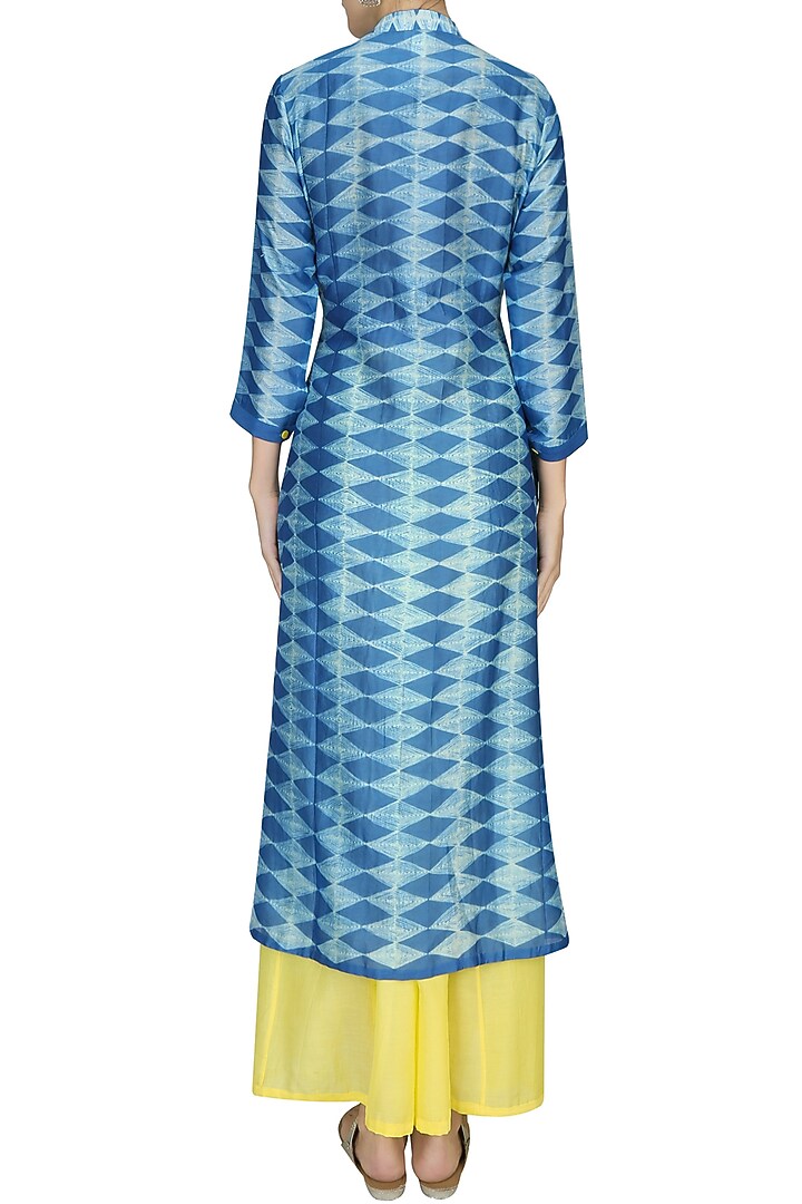 Indigo blue shibori effect kilim print kurta with palazzo pants available only at Pernia's Pop Up Shop.