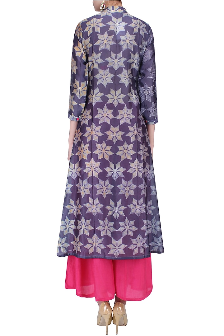Purple and grey shibori floral print kurta with palazzo pants available only at Pernia's Pop Up Shop.