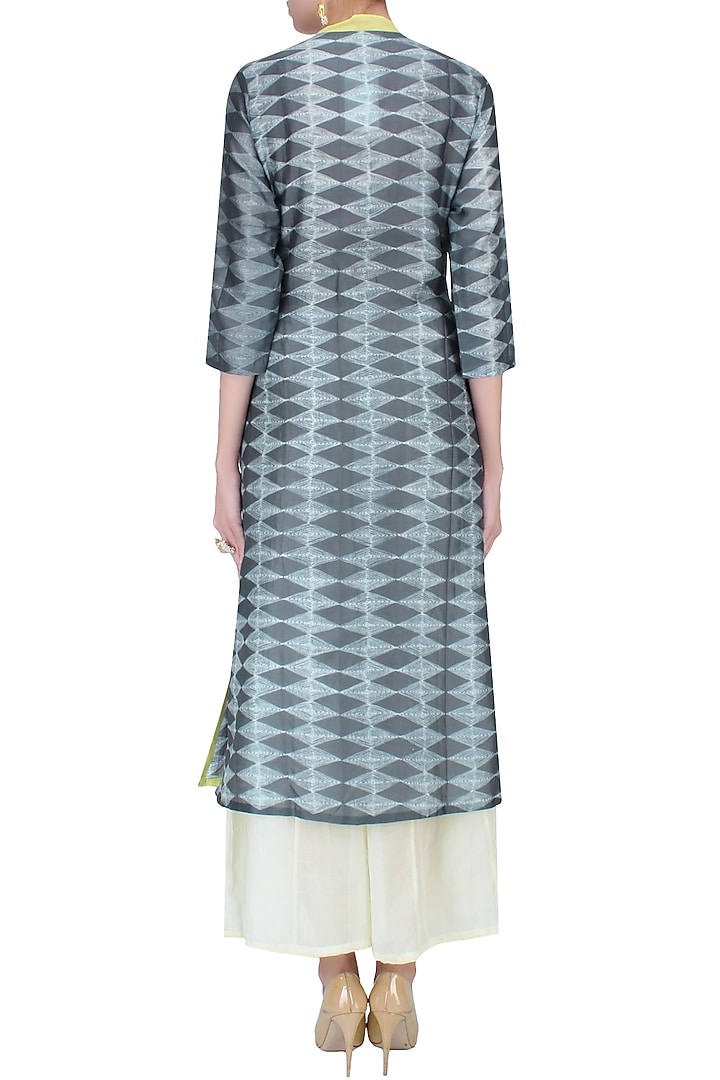 Grey shibori kilim print kurta with palazzo pants available only at Pernia's Pop Up Shop.