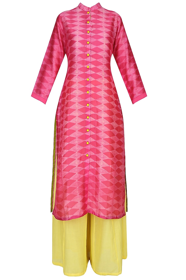 Pink Shibori Kilim Print Kurta With Palazzo Pants by Swati Vijaivargie