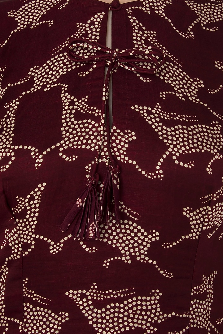 Maroon deer print midi dress available only at Pernia's Pop Up Shop.