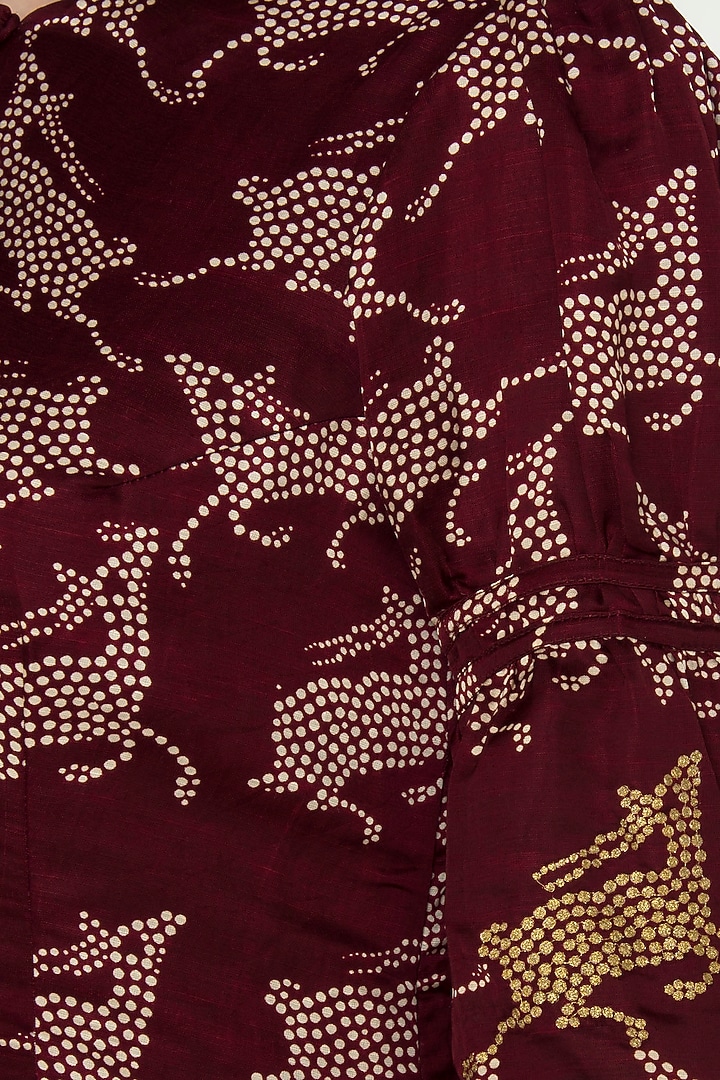 Maroon deer print midi dress available only at Pernia's Pop Up Shop.