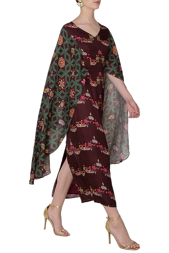 Maroon bundi print maxi dress available only at Pernia's Pop Up Shop.