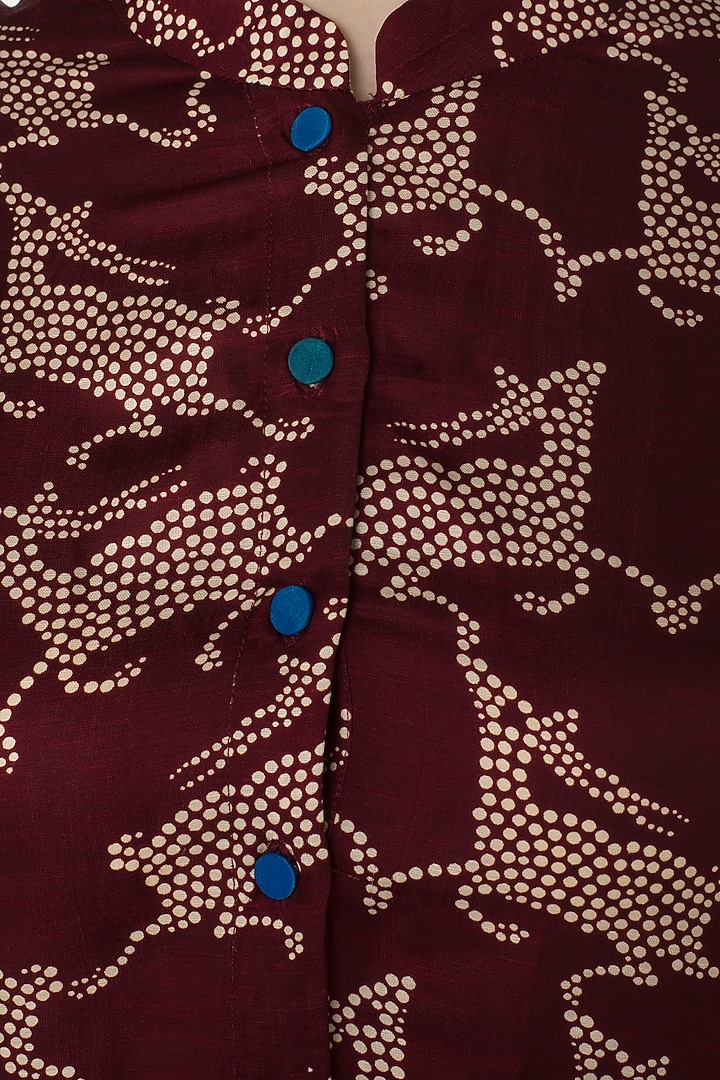 Maroon deer print front open flared kurta available only at Pernia's Pop Up Shop.