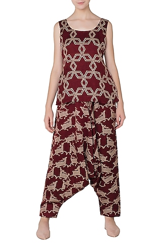 Maroon Abstract Star Print Camisole by Swati Vijaivargie