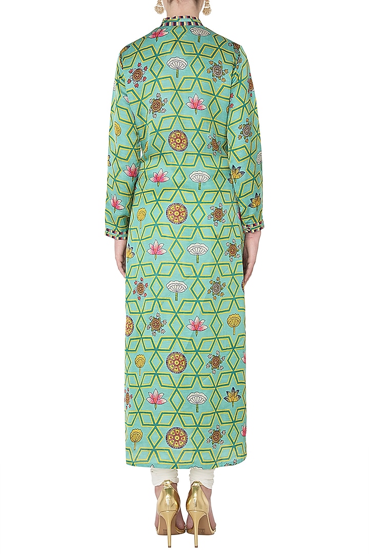 Light teal printed straight kurta available only at Pernia's Pop Up Shop.