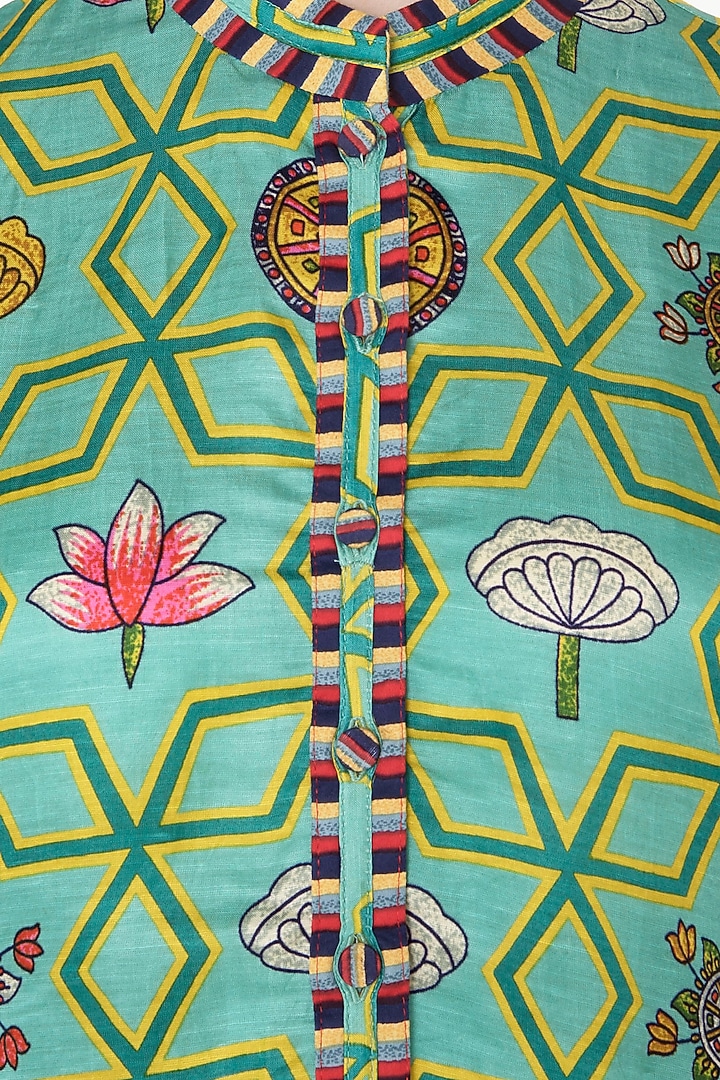 Light teal printed straight kurta available only at Pernia's Pop Up Shop.