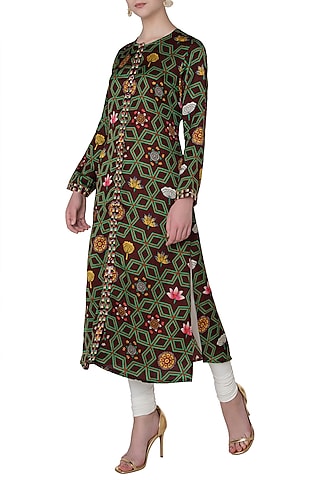 Maroon Printed Straight Kurta by Swati Vijaivargie