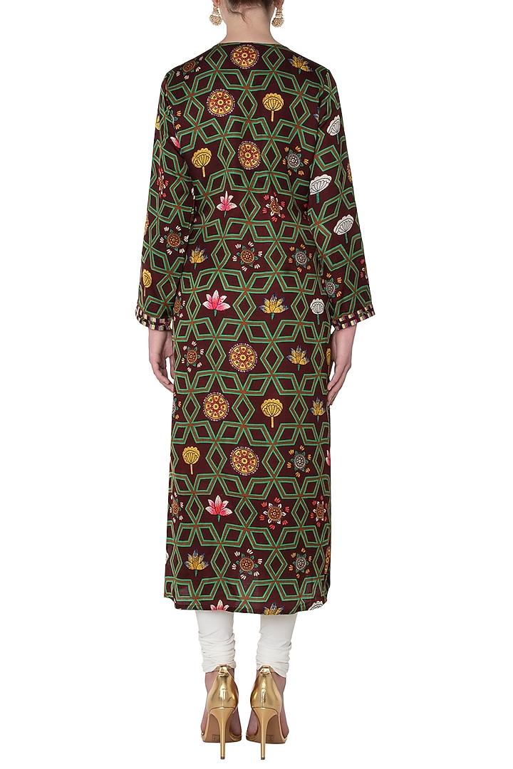 Maroon printed straight kurta available only at Pernia's Pop Up Shop.