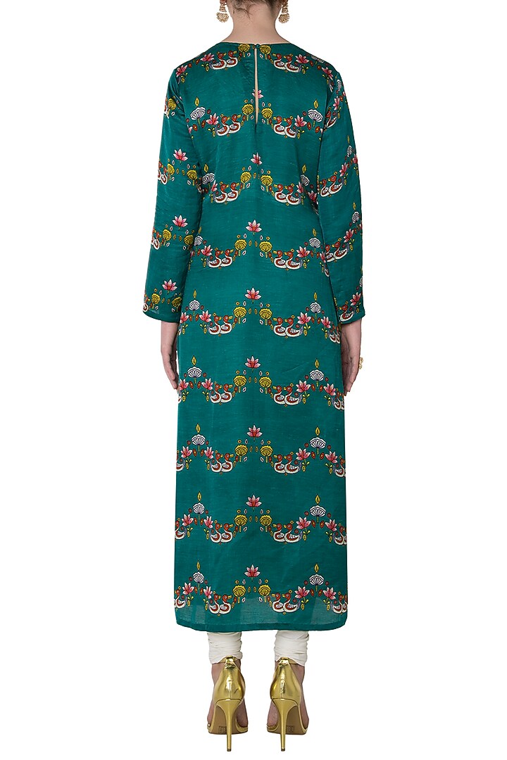 Dark teal scallop printed straight kurta available only at Pernia's Pop Up Shop.