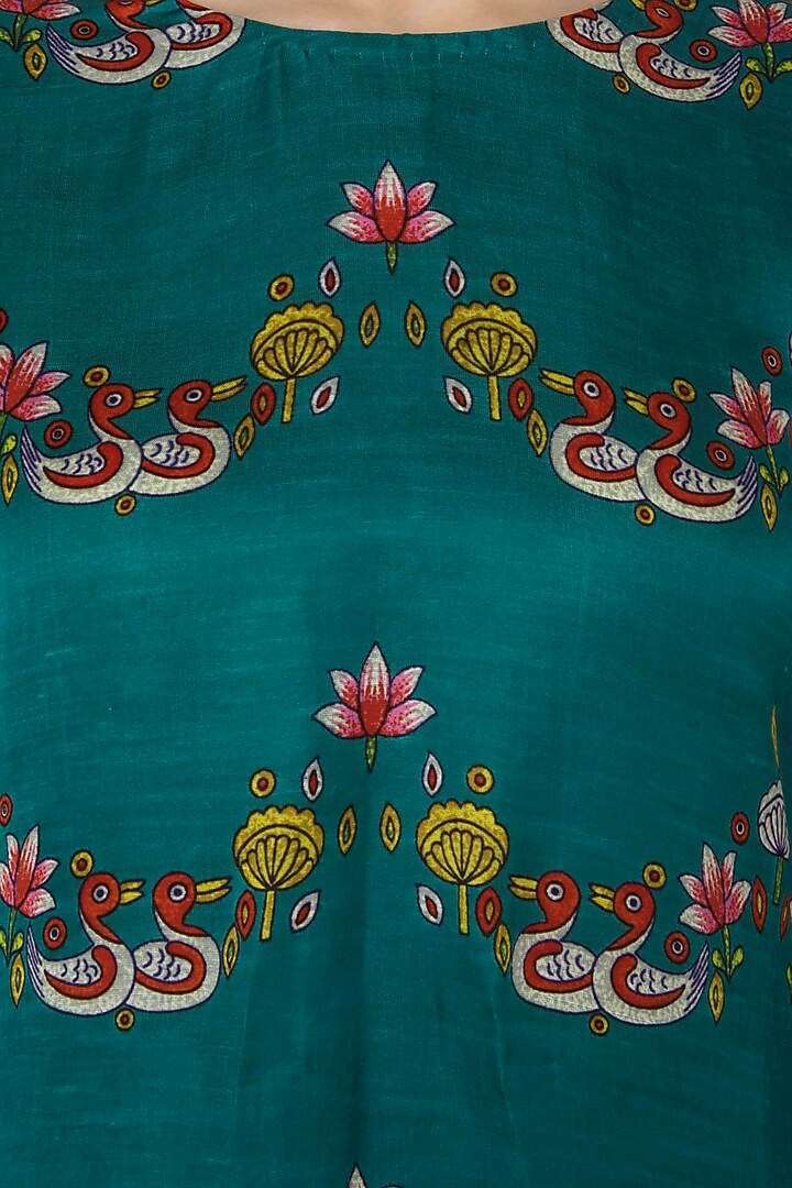 Dark teal scallop printed straight kurta available only at Pernia's Pop Up Shop.