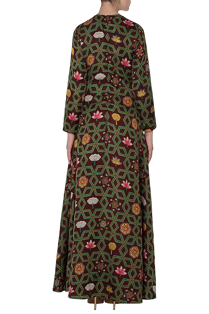 Maroon printed maxi dress available only at Pernia's Pop Up Shop.