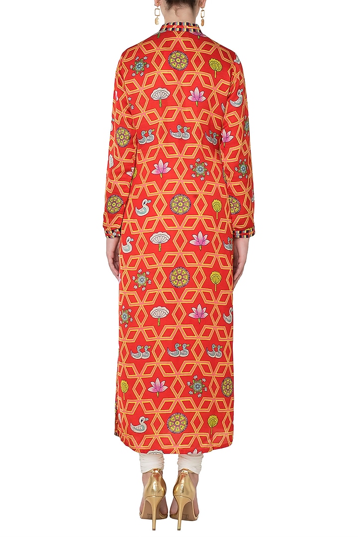 Orange bundi scarlet jaal printed kurta available only at Pernia's Pop Up Shop.