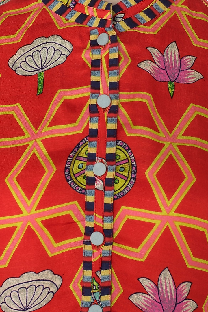 Orange bundi scarlet jaal printed kurta available only at Pernia's Pop Up Shop.