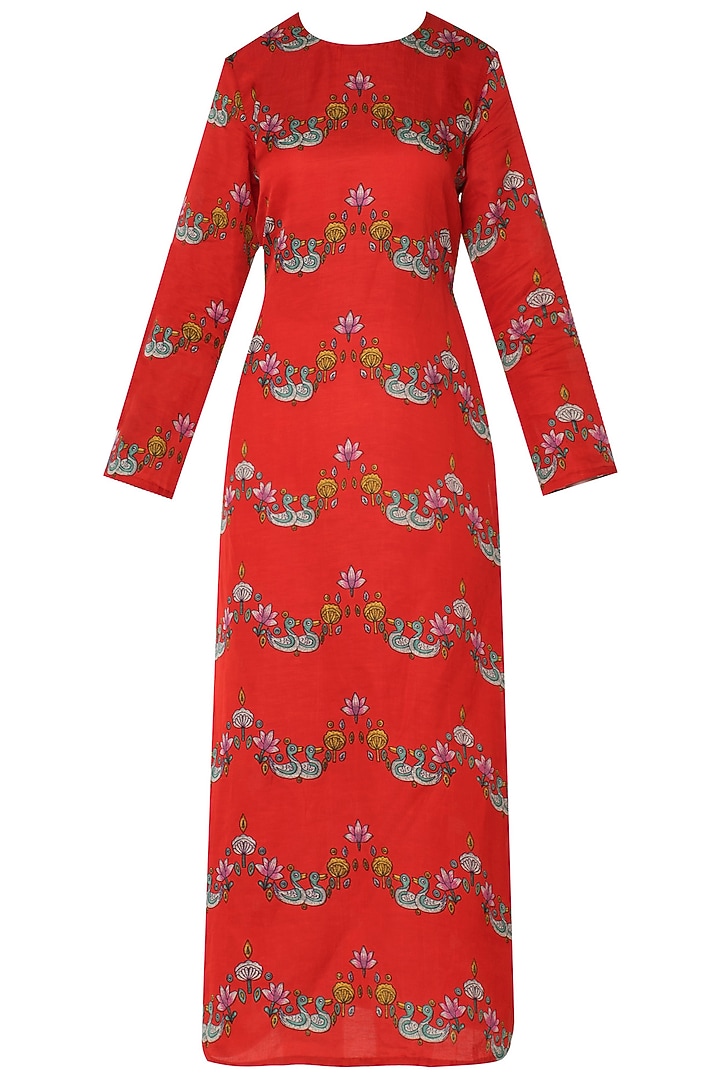 Red bundi scallop printed kurta available only at Pernia's Pop Up Shop.
