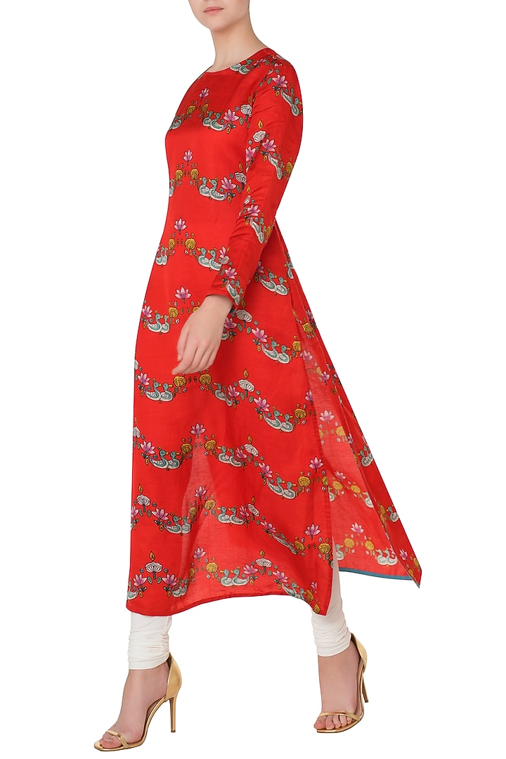 Red bundi scallop printed kurta available only at Pernia's Pop Up Shop.