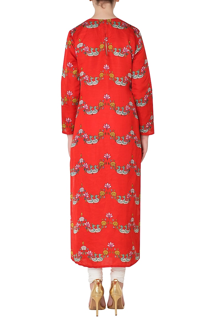 Red bundi scallop printed kurta available only at Pernia's Pop Up Shop.