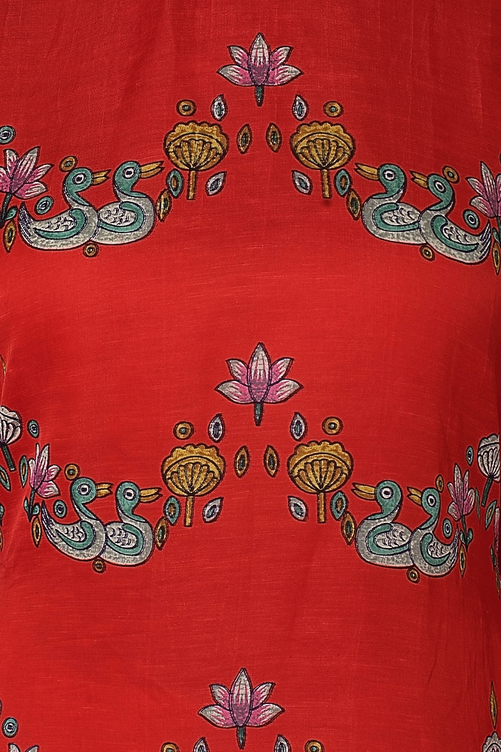 Red bundi scallop printed kurta available only at Pernia's Pop Up Shop.
