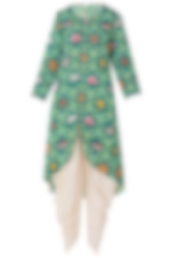 Dark teal jaal printed kurta with dhoti pants available only at Pernia's Pop Up Shop.