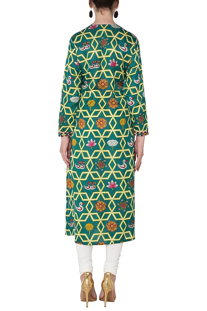 Dark teal high-low printed kurta available only at Pernia's Pop Up Shop.