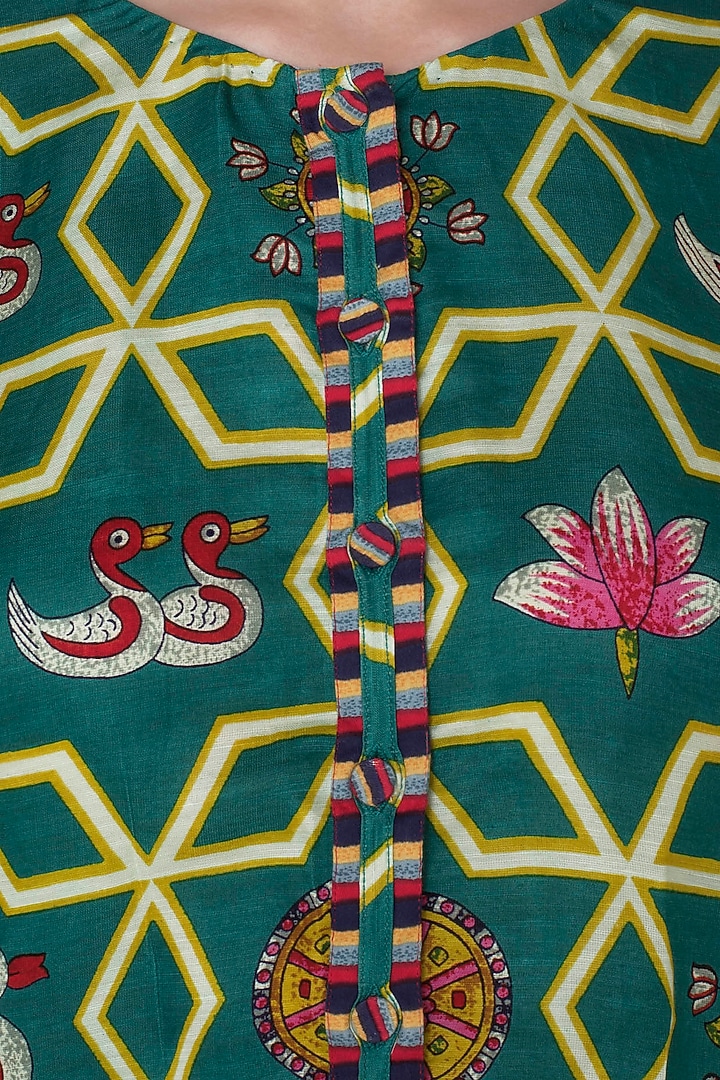 Dark teal high-low printed kurta available only at Pernia's Pop Up Shop.