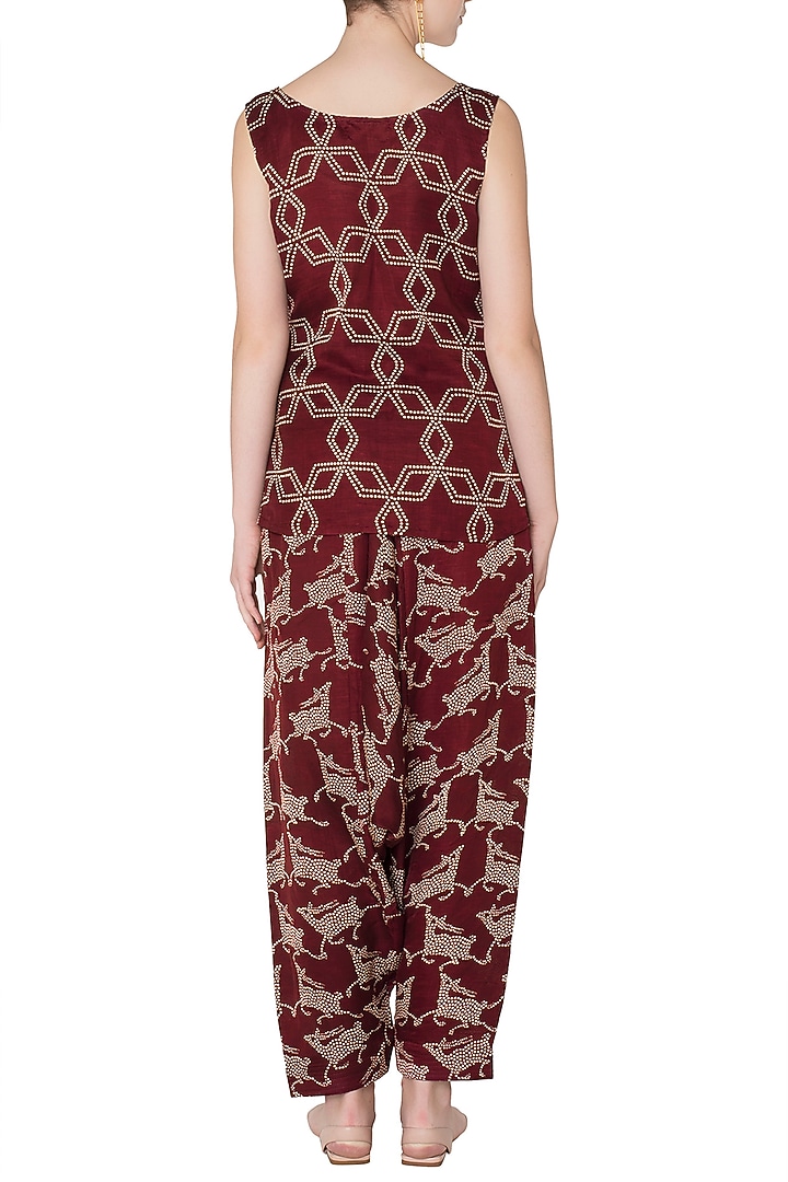 Maroon deer printed cowl pants available only at Pernia's Pop Up Shop.
